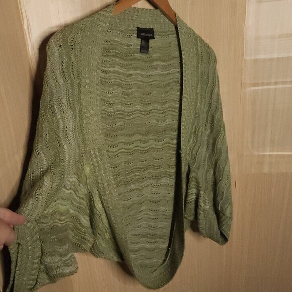 Lane Bryant Green Striped Open Lightweight Sweater Shawl Cardigan 14-20 - Picture 3 of 5